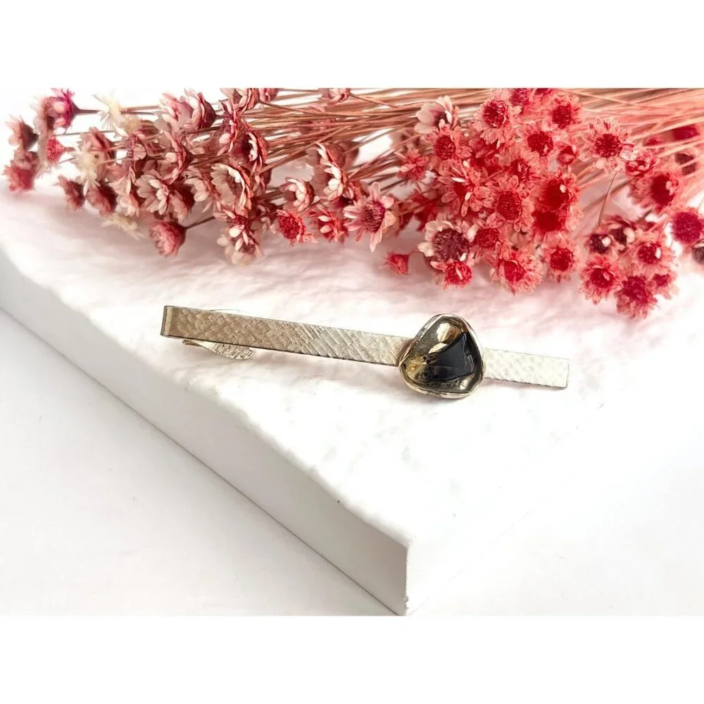 Faux Amber Textured Gold Toned Vintage Men's Tie Bar | Tie Clip